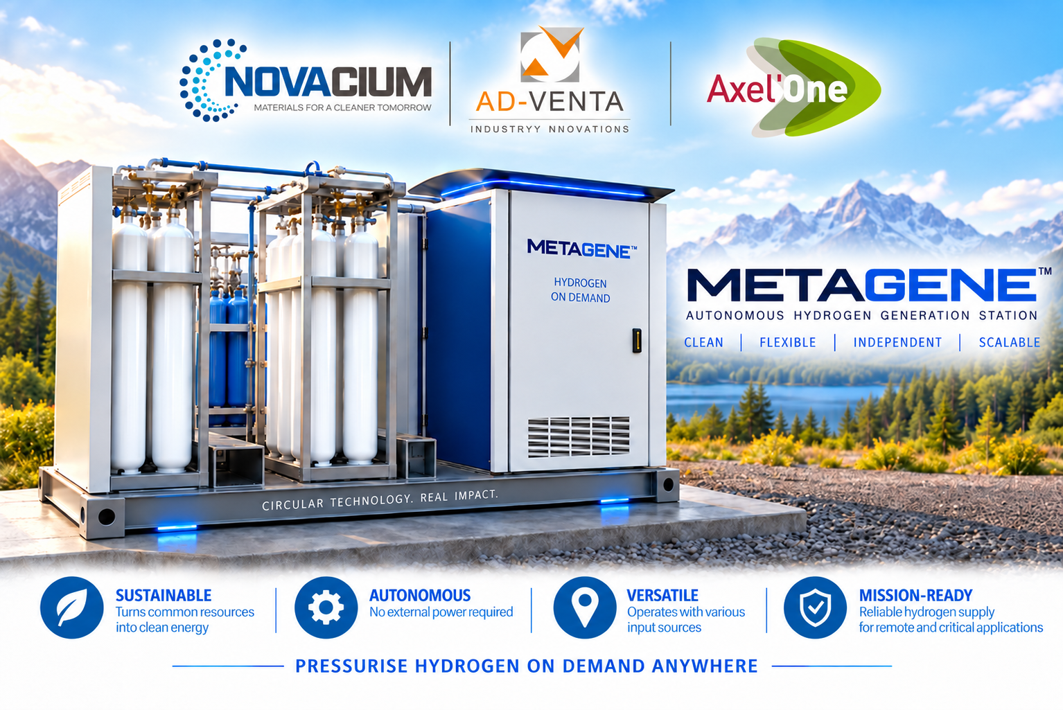 Metagene hydrogen station with partner logos